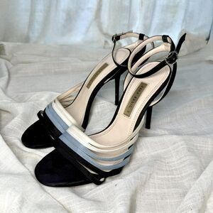 Zara Black and Blue Suede Strappy Ankle Strap High Heels